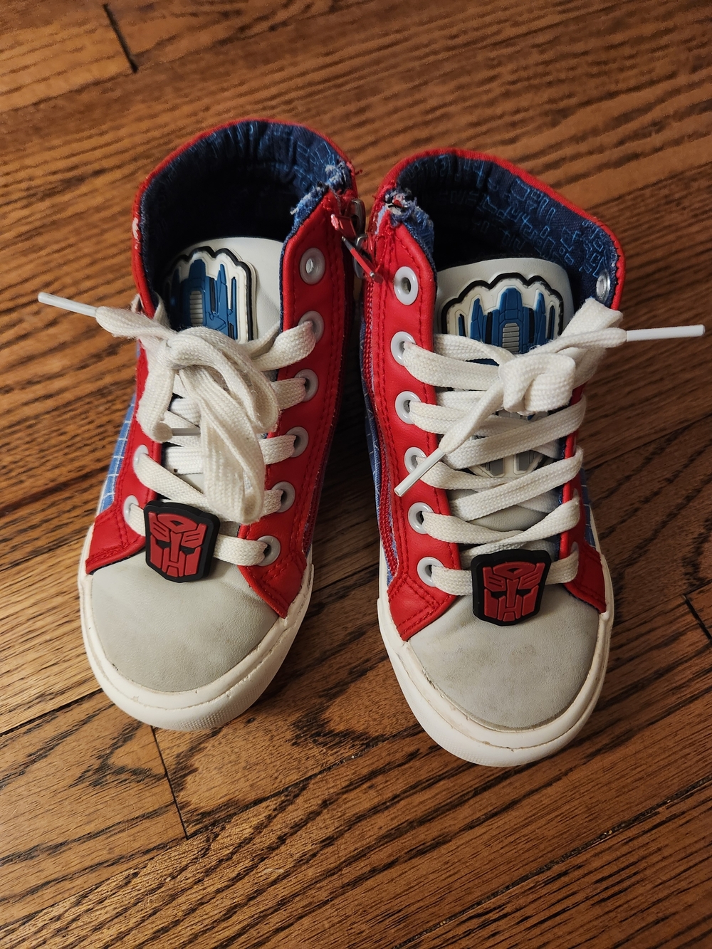 Kids High-Top Sneakers in Red & White with Transformers Detail